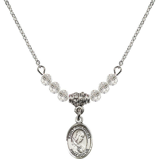 Sterling Silver Saint Philomena Birthstone Necklace with Crystal Beads - 9077