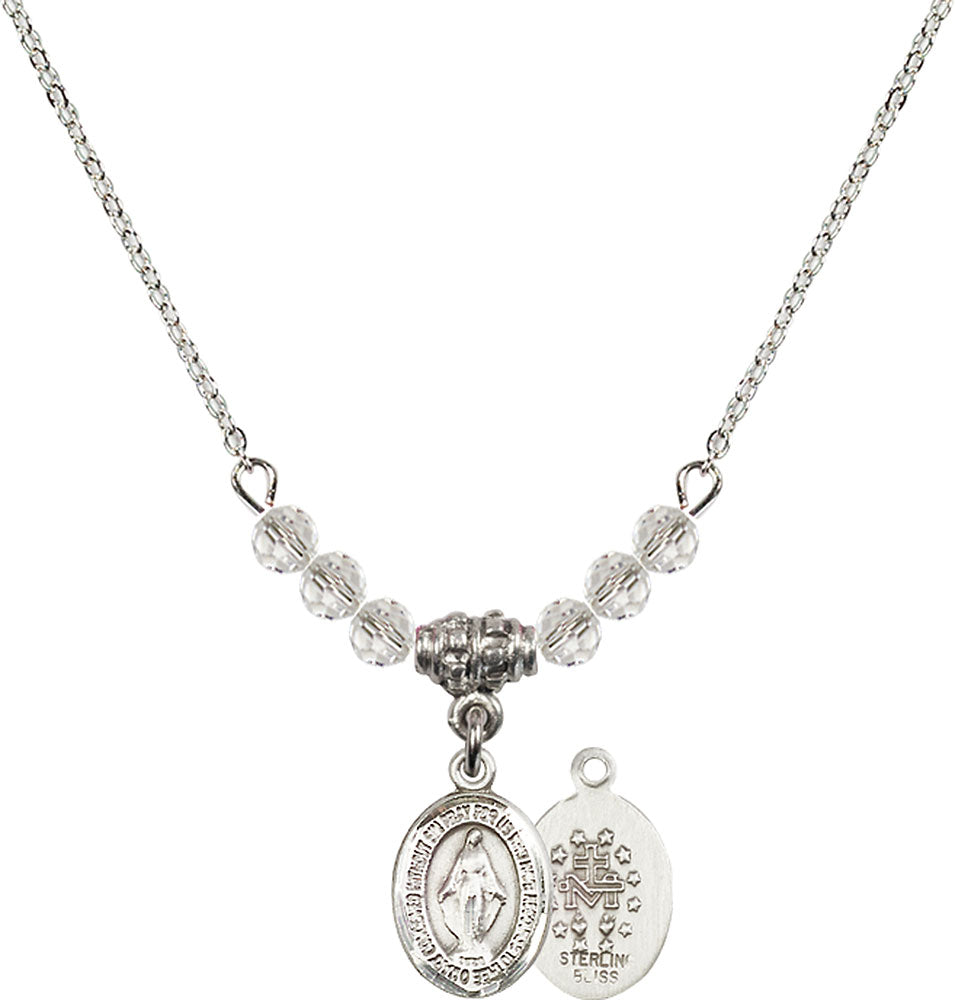 Sterling Silver Miraculous Birthstone Necklace with Crystal Beads - 9078