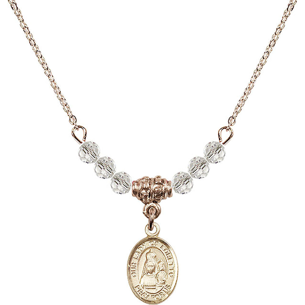14kt Gold Filled Our Lady of Loretto Birthstone Necklace with Crystal Beads - 9082