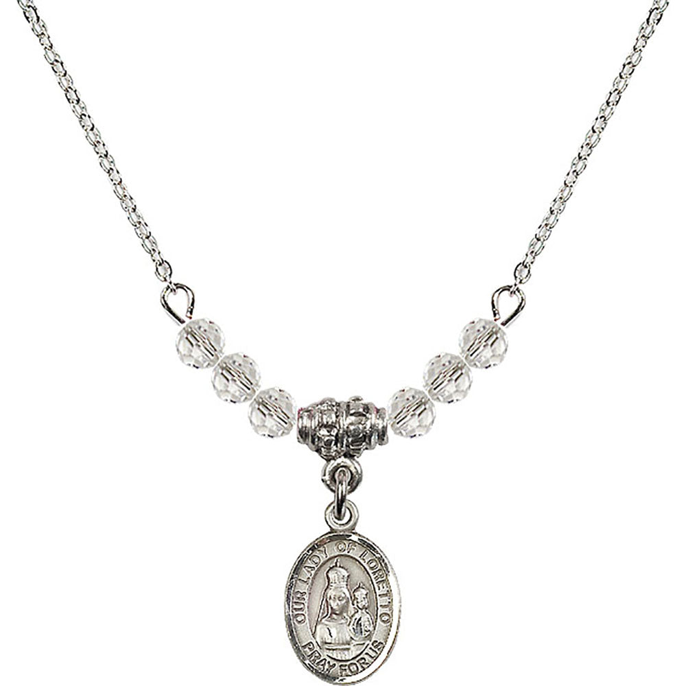 Sterling Silver Our Lady of Loretto Birthstone Necklace with Crystal Beads - 9082