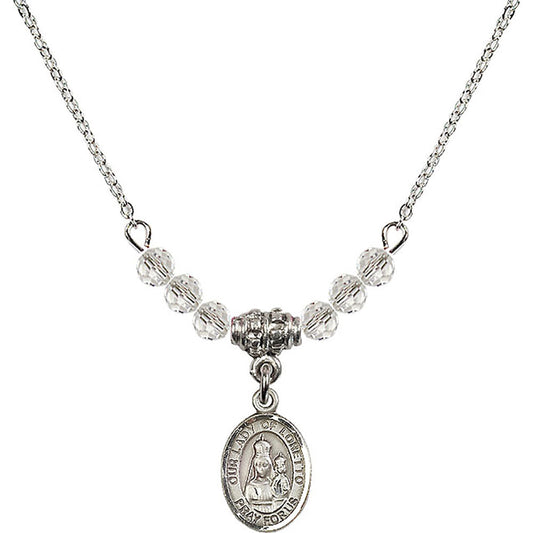 Sterling Silver Our Lady of Loretto Birthstone Necklace with Crystal Beads - 9082