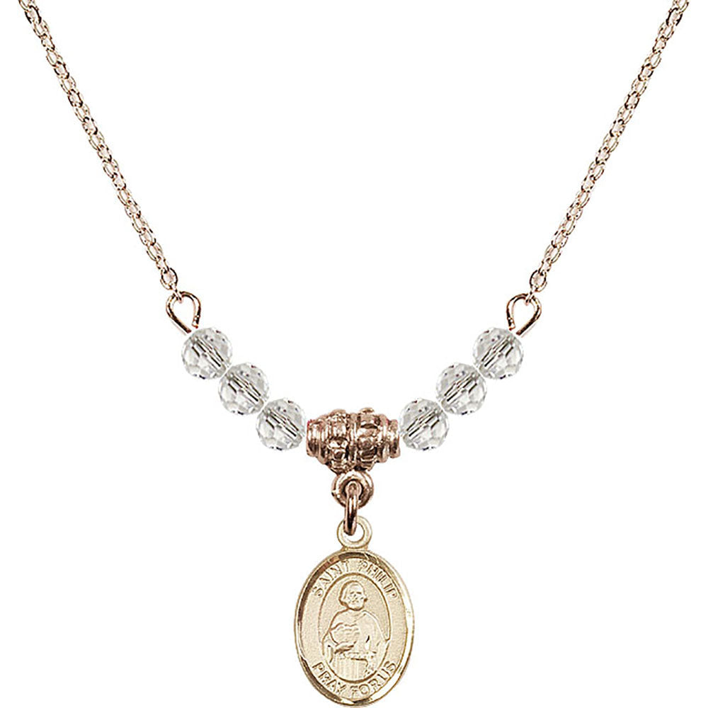 14kt Gold Filled Saint Philip the Apostle Birthstone Necklace with Crystal Beads - 9083