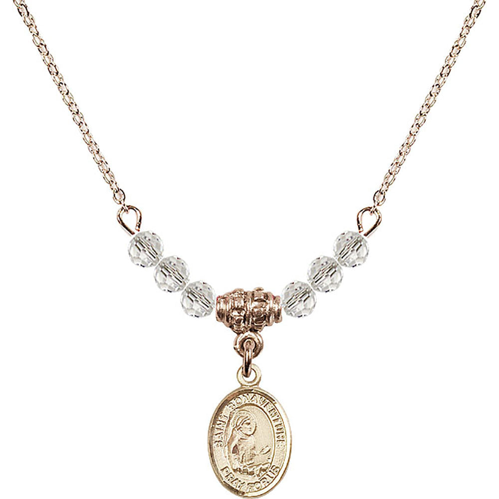 14kt Gold Filled Saint Bonaventure Birthstone Necklace with Crystal Beads - 9085