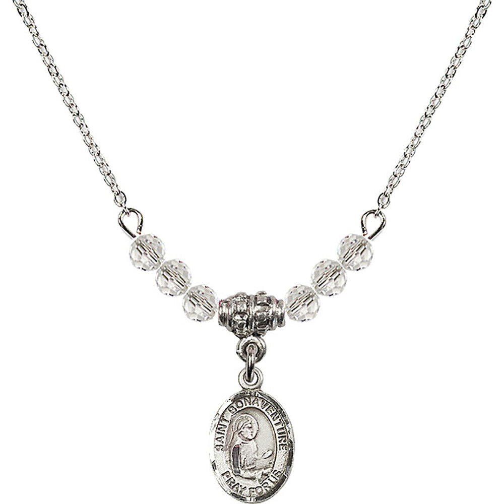 Sterling Silver Saint Bonaventure Birthstone Necklace with Crystal Beads - 9085