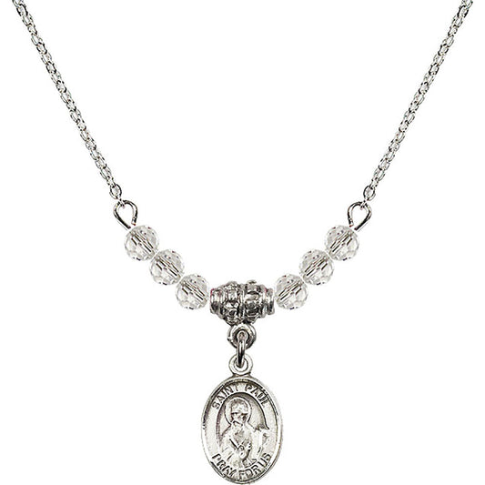Sterling Silver Saint Paul the Apostle Birthstone Necklace with Crystal Beads - 9086