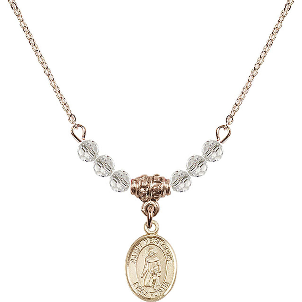 14kt Gold Filled Saint Peregrine Laziosi Birthstone Necklace with Crystal Beads - 9088