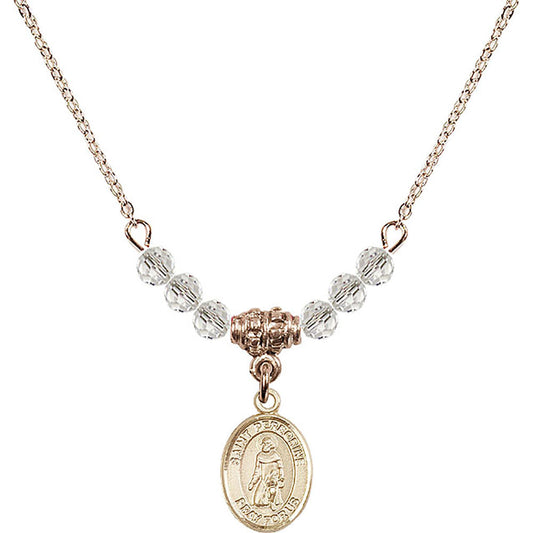 14kt Gold Filled Saint Peregrine Laziosi Birthstone Necklace with Crystal Beads - 9088