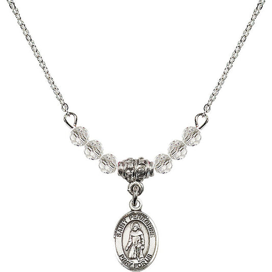Sterling Silver Saint Peregrine Laziosi Birthstone Necklace with Crystal Beads - 9088