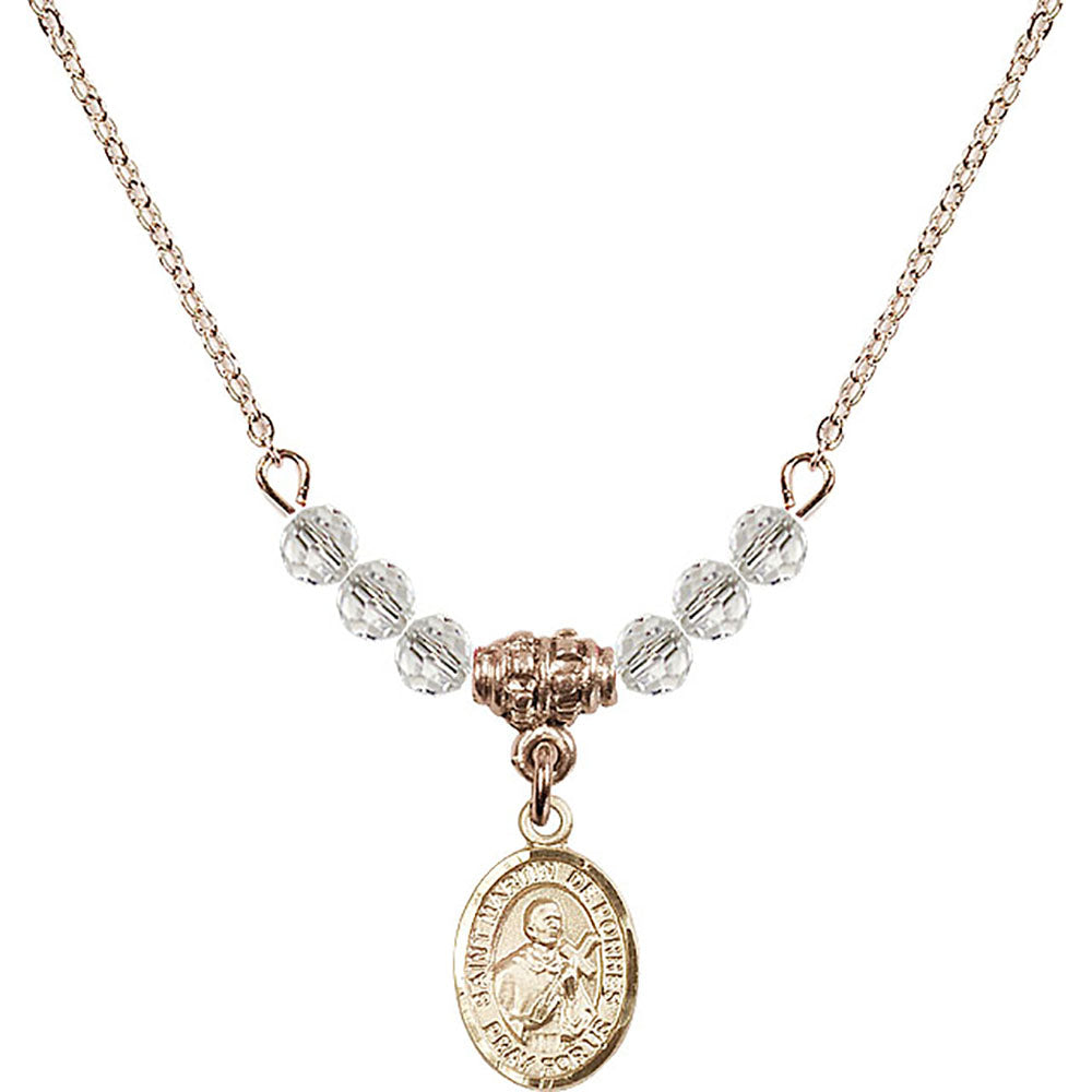 14kt Gold Filled Saint Martin de Porres Birthstone Necklace with Crystal Beads - 9089