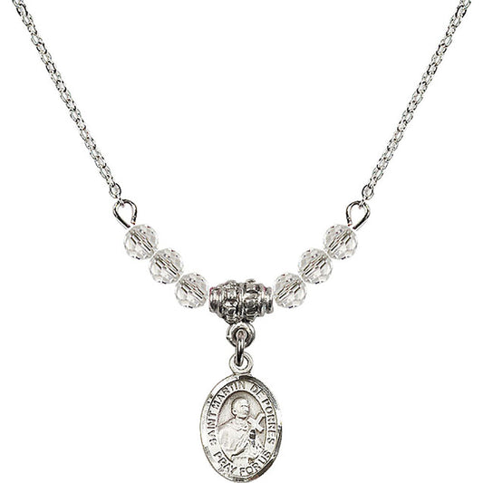 Sterling Silver Saint Martin de Porres Birthstone Necklace with Crystal Beads - 9089
