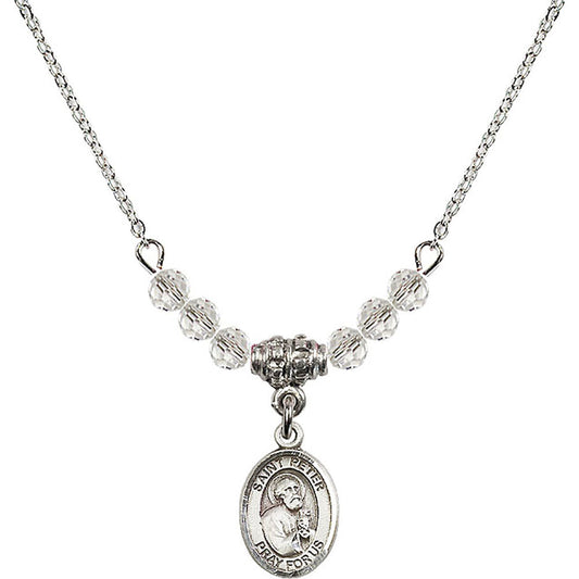 Sterling Silver Saint Peter the Apostle Birthstone Necklace with Crystal Beads - 9090