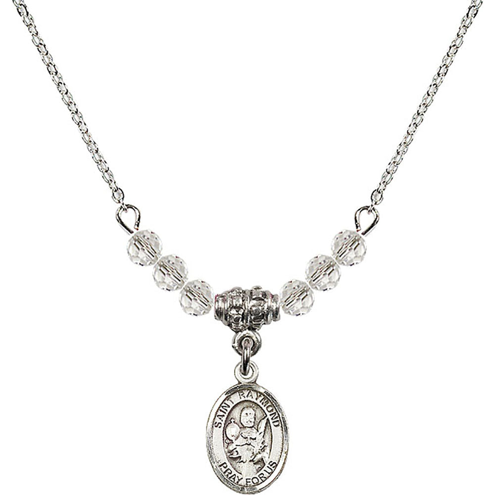 Sterling Silver Saint Raymond Nonnatus Birthstone Necklace with Crystal Beads - 9091