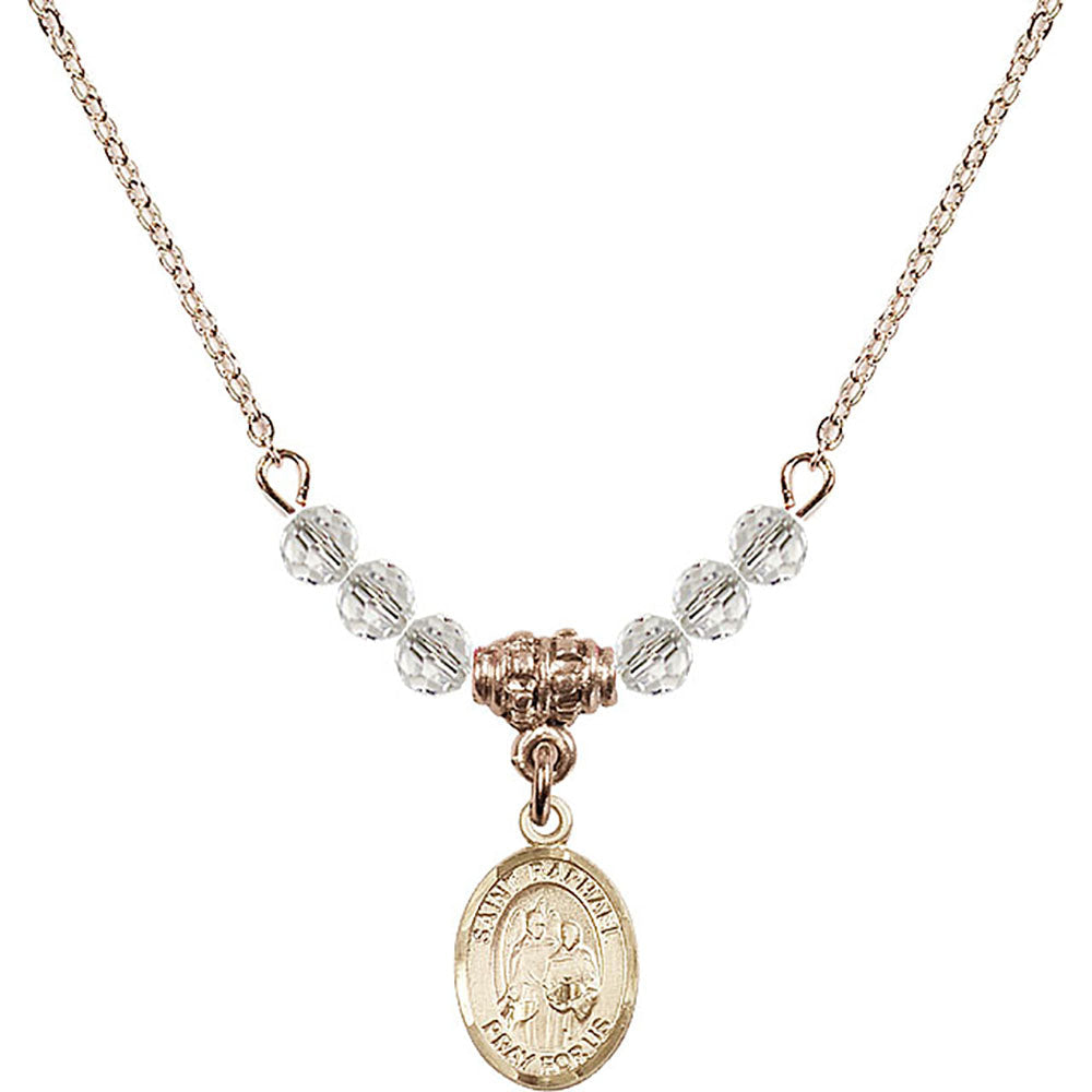 14kt Gold Filled Saint Raphael the Archangel Birthstone Necklace with Crystal Beads - 9092