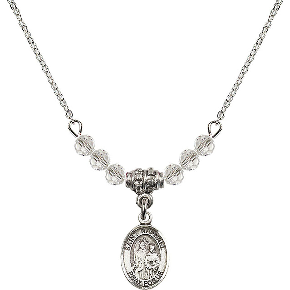 Sterling Silver Saint Raphael the Archangel Birthstone Necklace with Crystal Beads - 9092