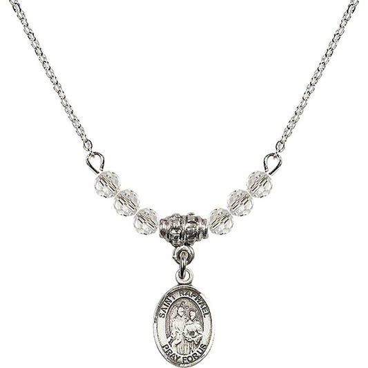 Sterling Silver Saint Raphael the Archangel Birthstone Necklace with Crystal Beads - 9092