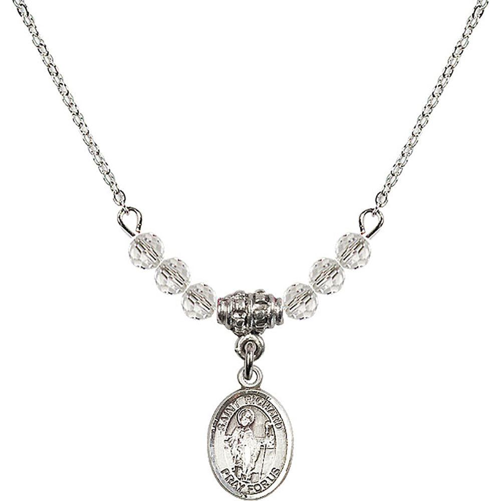 Sterling Silver Saint Richard Birthstone Necklace with Crystal Beads - 9093