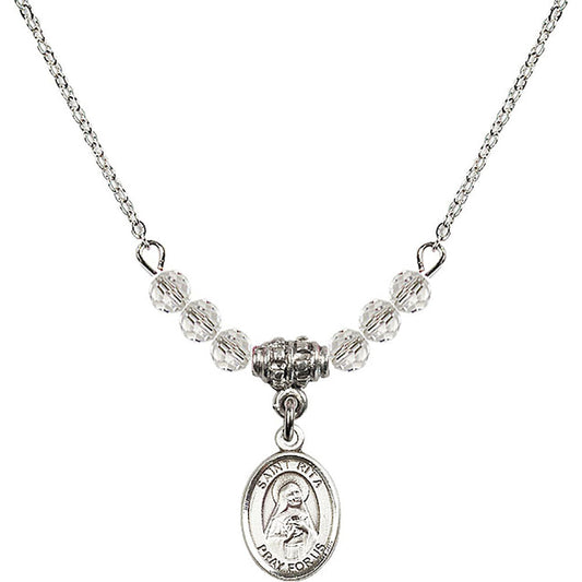 Sterling Silver Saint Rita of Cascia Birthstone Necklace with Crystal Beads - 9094