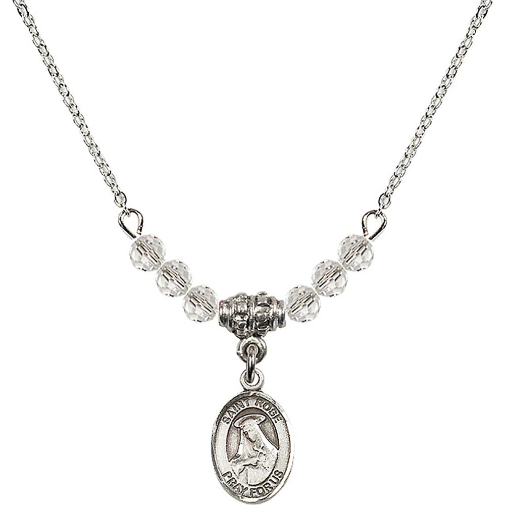 Sterling Silver Saint Rose of Lima Birthstone Necklace with Crystal Beads - 9095