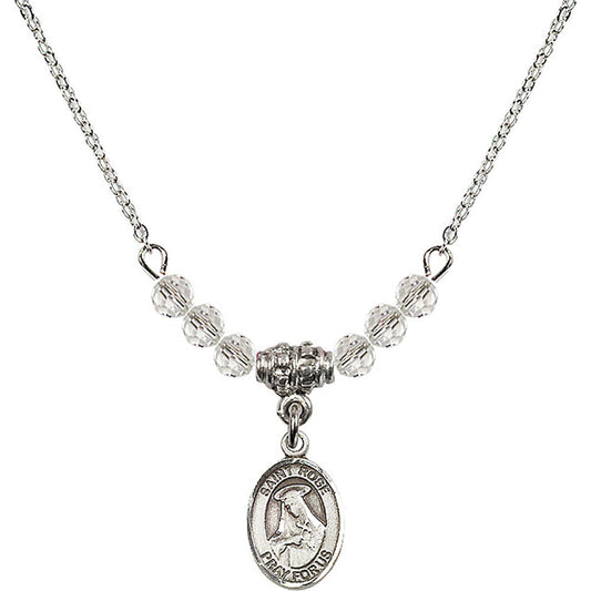 Sterling Silver Saint Rose of Lima Birthstone Necklace with Crystal Beads - 9095