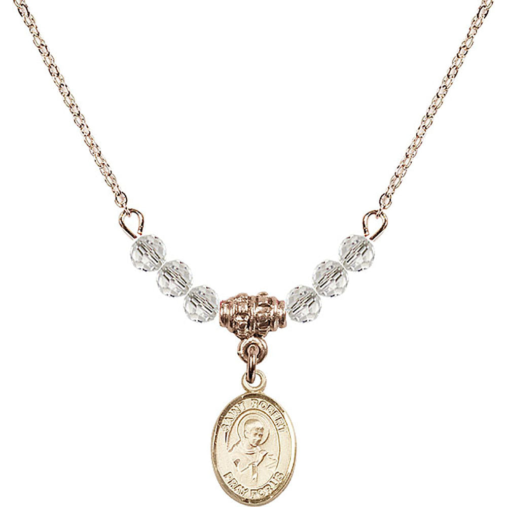 14kt Gold Filled Saint Robert Bellarmine Birthstone Necklace with Crystal Beads - 9096