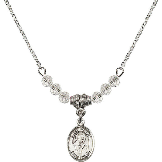 Sterling Silver Saint Robert Bellarmine Birthstone Necklace with Crystal Beads - 9096