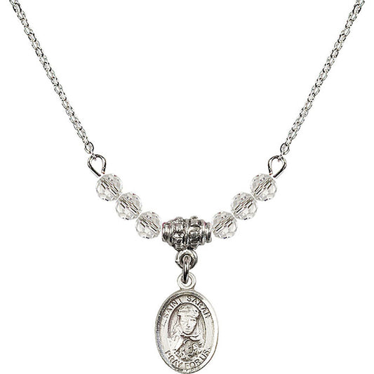 Sterling Silver Saint Sarah Birthstone Necklace with Crystal Beads - 9097