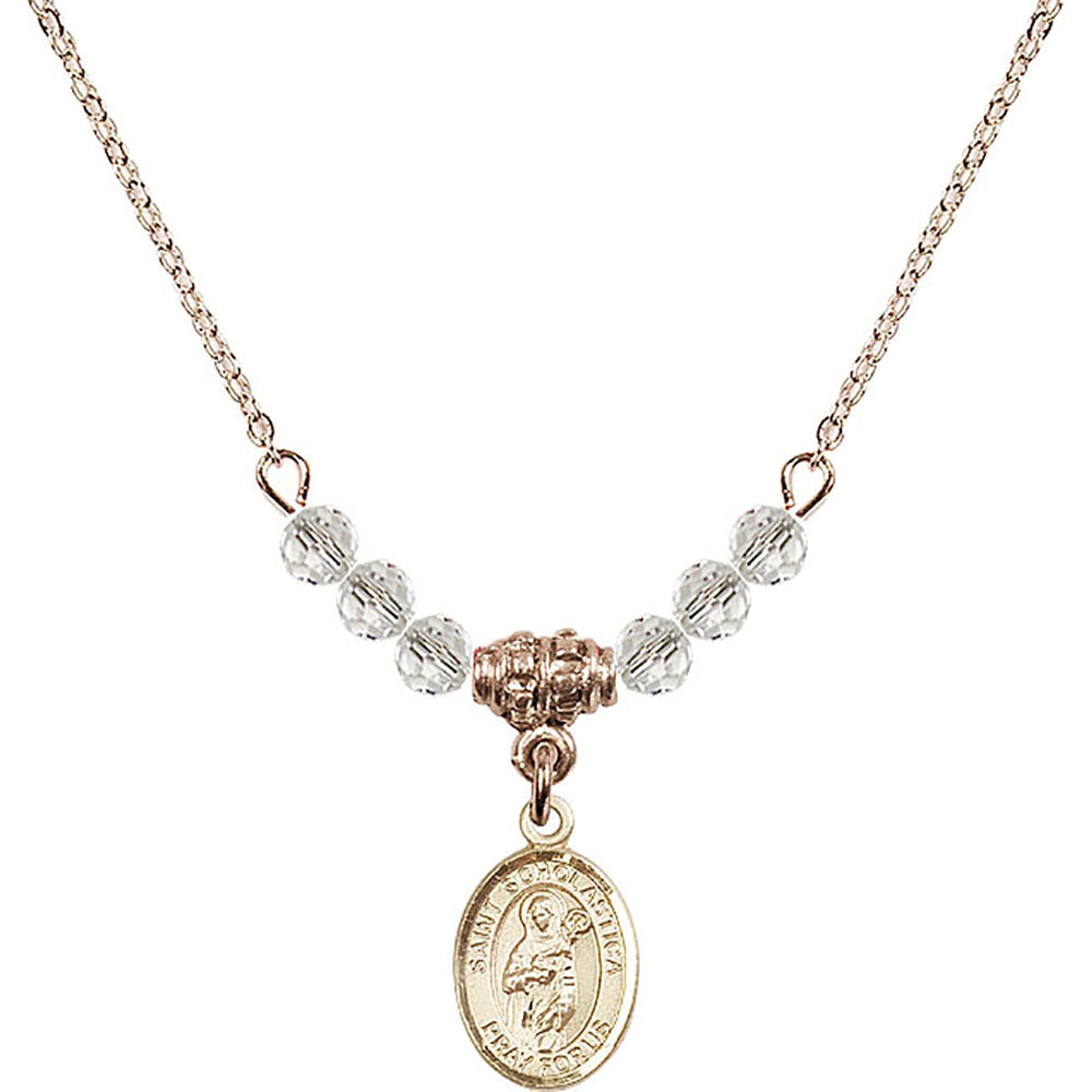 14kt Gold Filled Saint Scholastica Birthstone Necklace with Crystal Beads - 9099