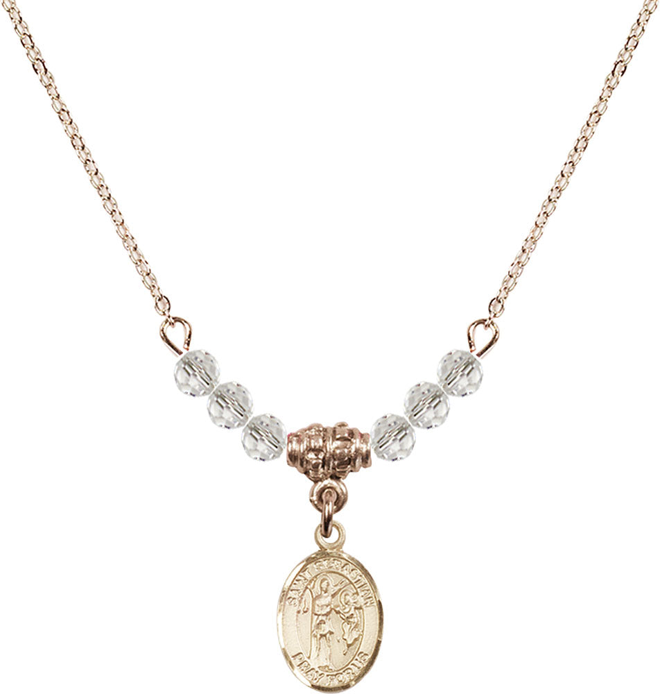 14kt Gold Filled Saint Sebastian Birthstone Necklace with Crystal Beads - 9100