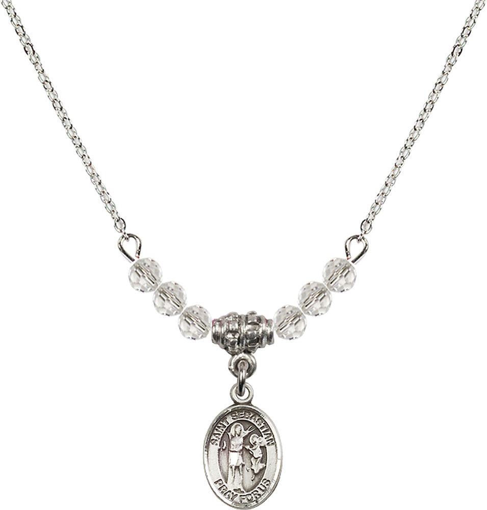 Sterling Silver Saint Sebastian Birthstone Necklace with Crystal Beads - 9100