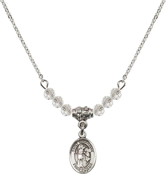 Sterling Silver Saint Sebastian Birthstone Necklace with Crystal Beads - 9100