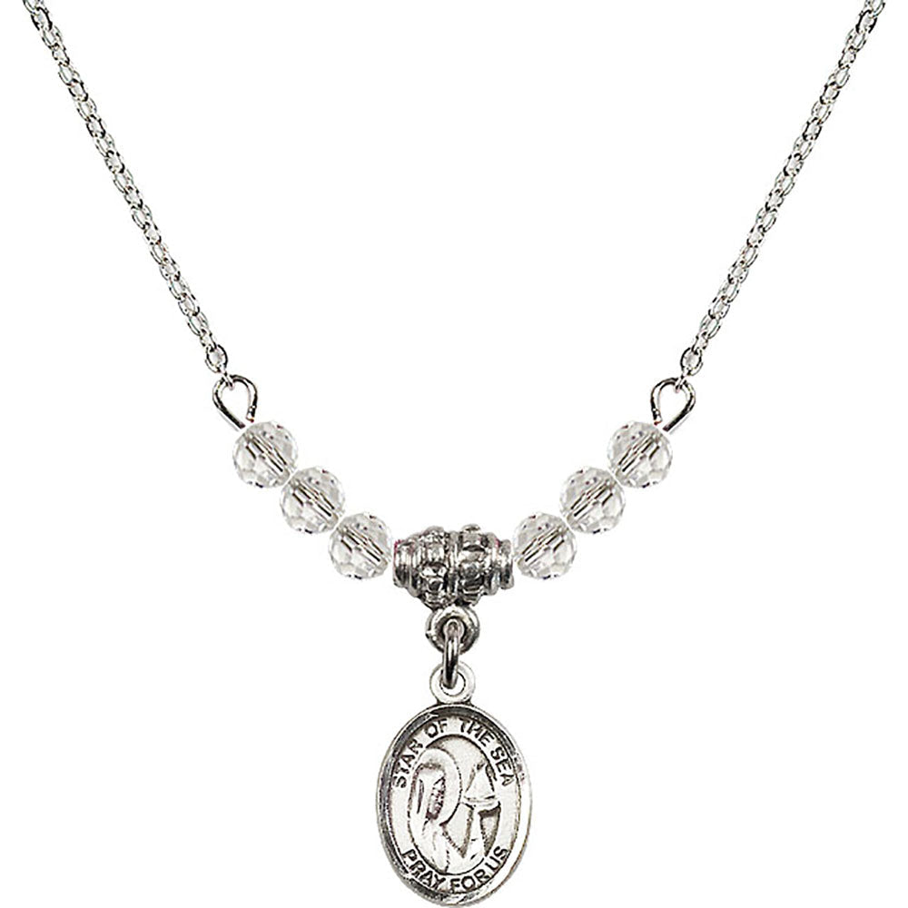 Sterling Silver Our Lady Star of the Sea Birthstone Necklace with Crystal Beads - 9101