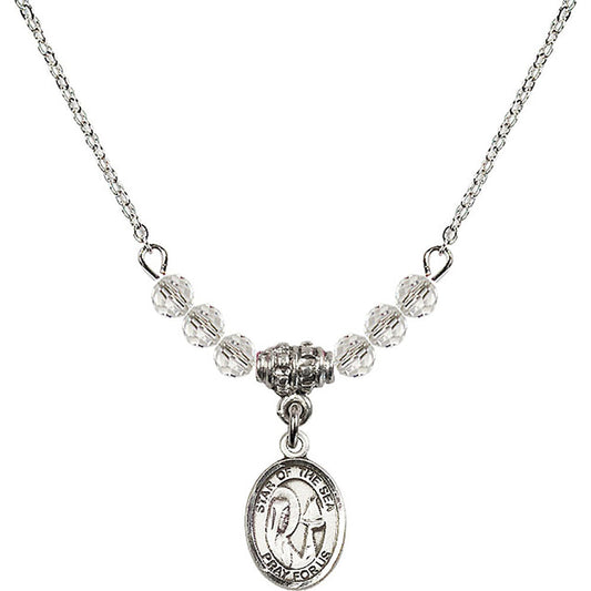 Sterling Silver Our Lady Star of the Sea Birthstone Necklace with Crystal Beads - 9101