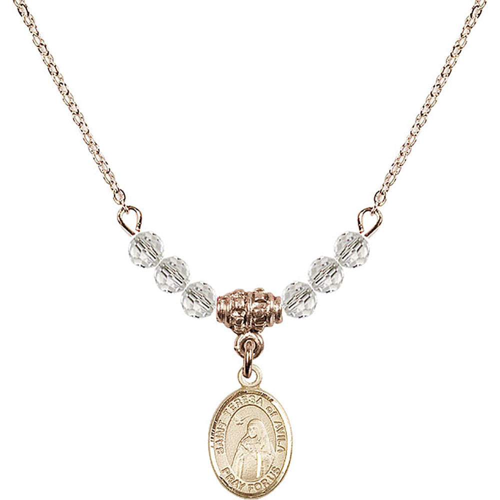 14kt Gold Filled Saint Teresa of Avila Birthstone Necklace with Crystal Beads - 9102