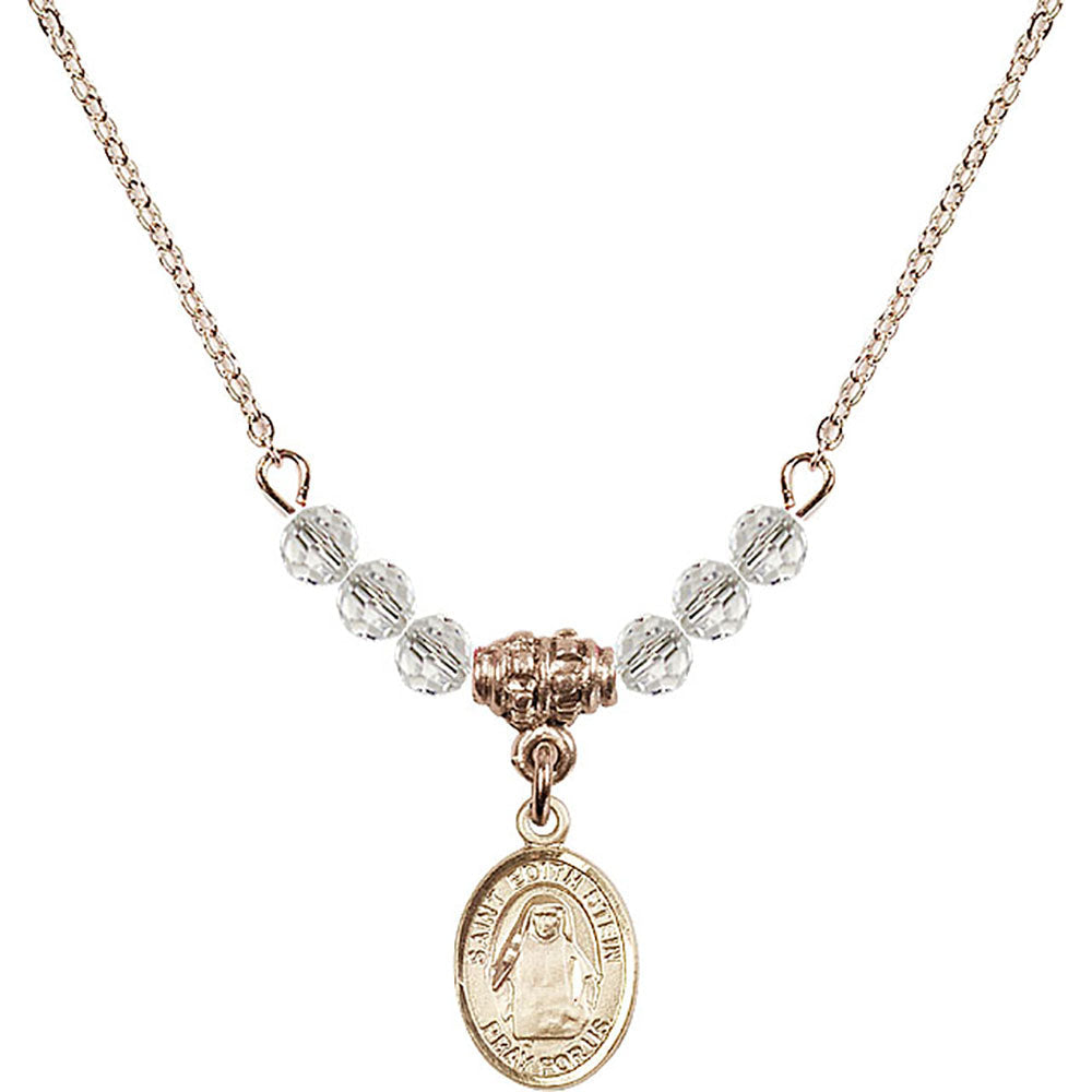 14kt Gold Filled Saint Edith Stein Birthstone Necklace with Crystal Beads - 9103