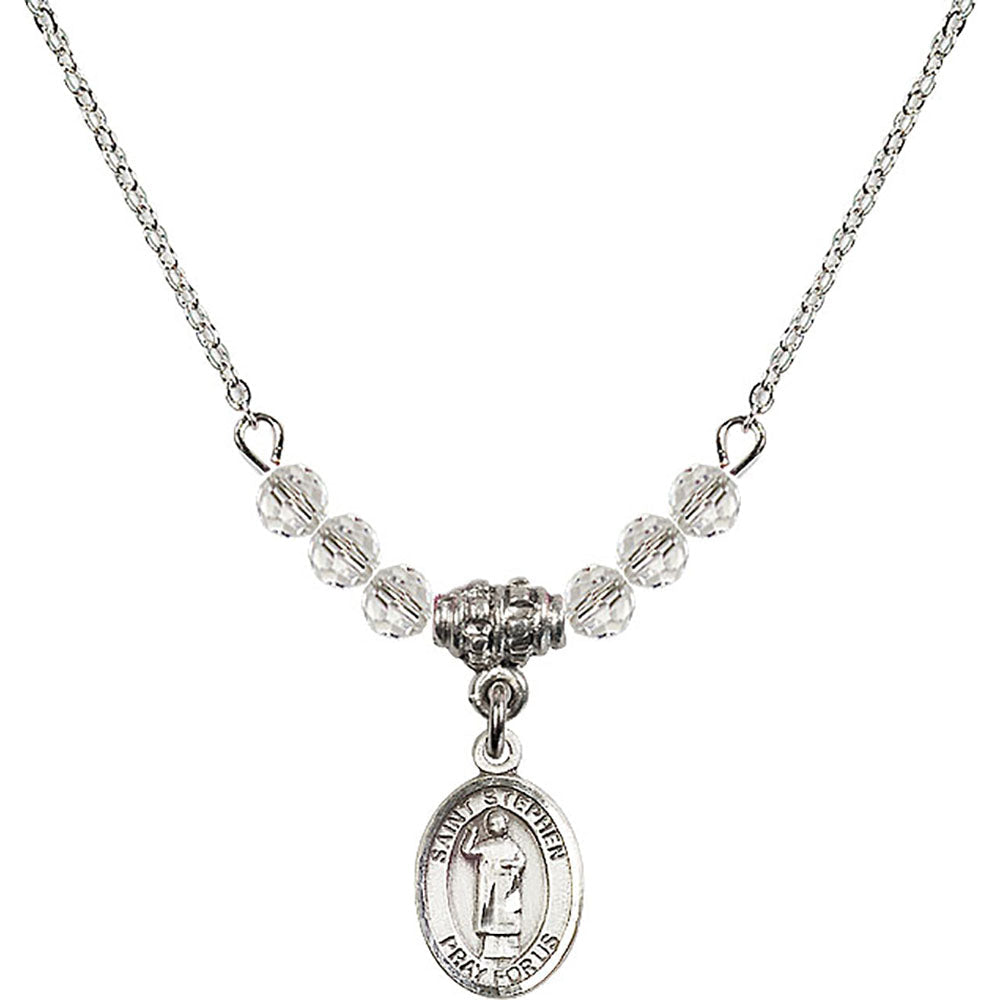Sterling Silver Saint Stephen the Martyr Birthstone Necklace with Crystal Beads - 9104