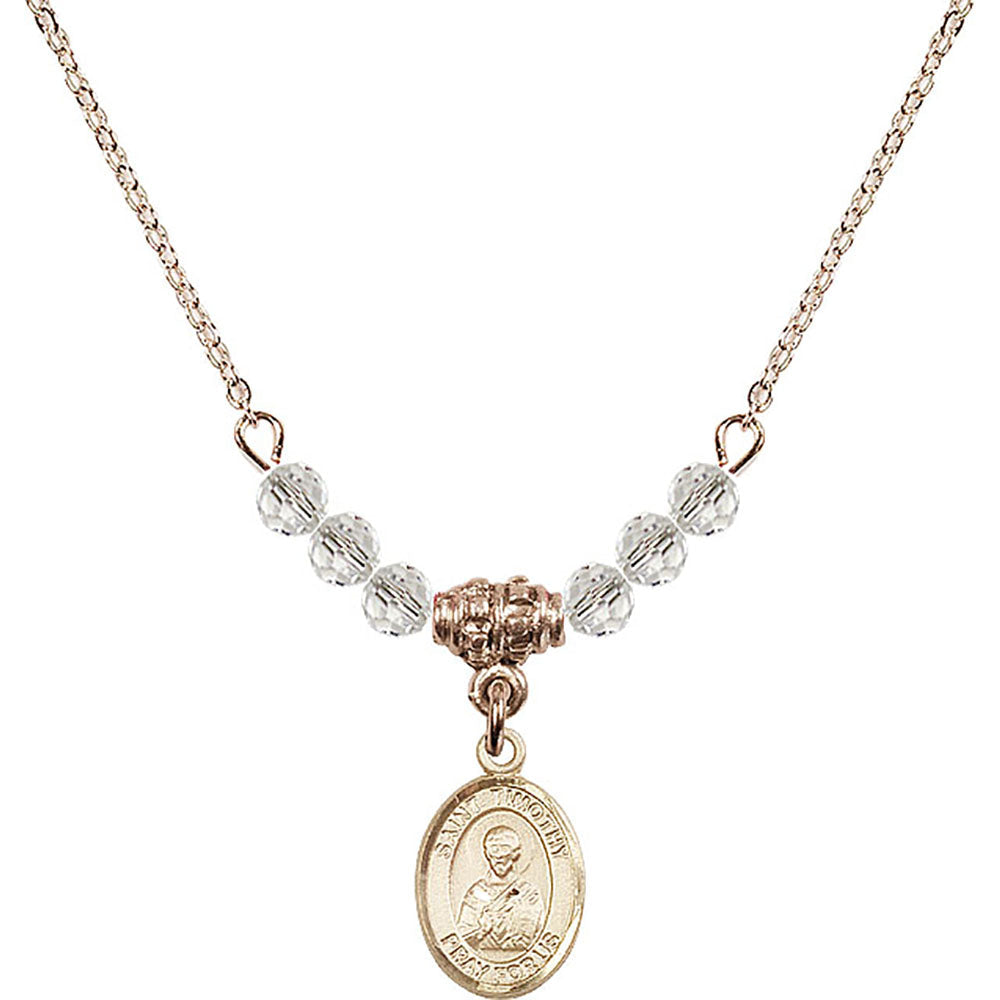 14kt Gold Filled Saint Timothy Birthstone Necklace with Crystal Beads - 9105