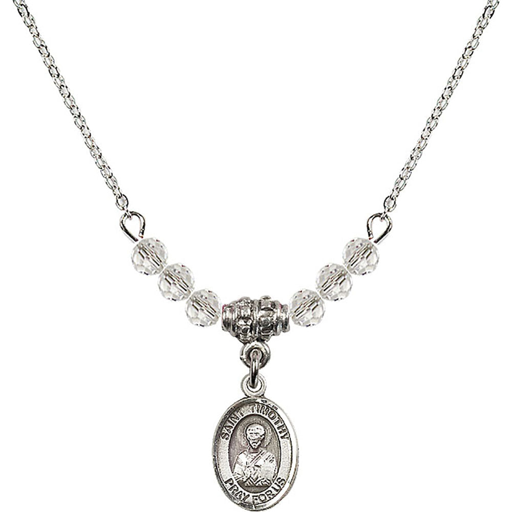 Sterling Silver Saint Timothy Birthstone Necklace with Crystal Beads - 9105