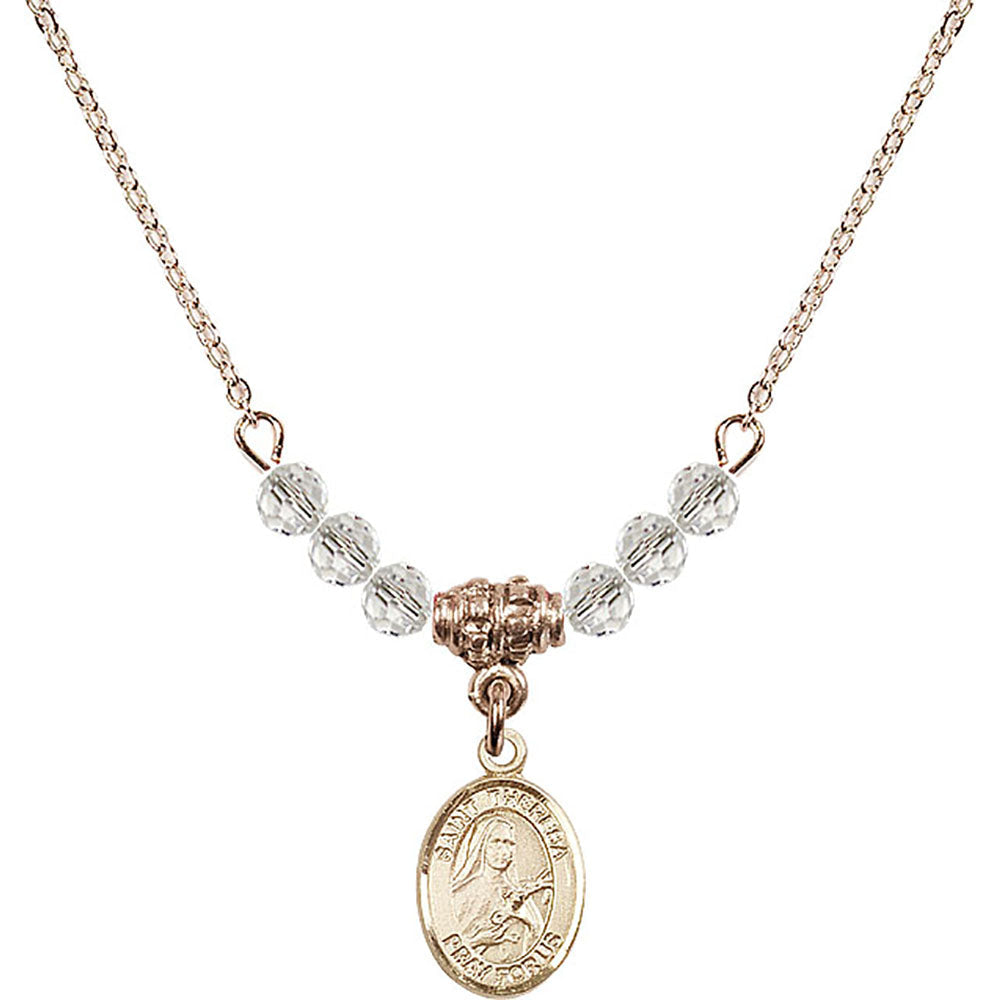 14kt Gold Filled Saint Theresa Birthstone Necklace with Crystal Beads - 9106