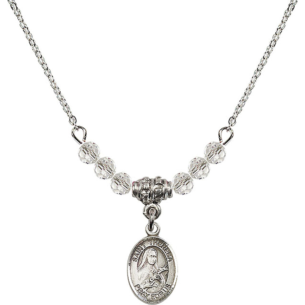 Sterling Silver Saint Theresa Birthstone Necklace with Crystal Beads - 9106