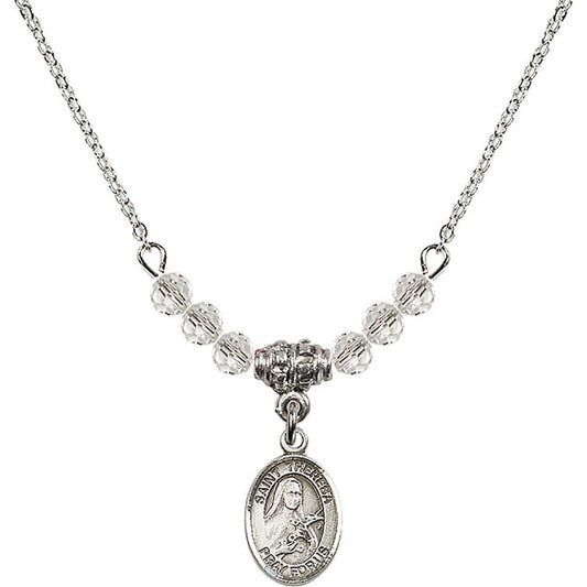 Sterling Silver Saint Theresa Birthstone Necklace with Crystal Beads - 9106