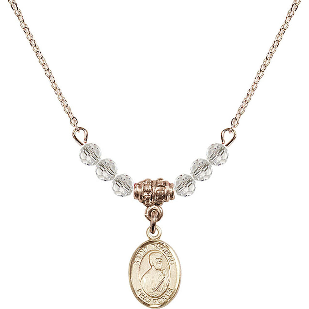 14kt Gold Filled Saint Thomas the Apostle Birthstone Necklace with Crystal Beads - 9107
