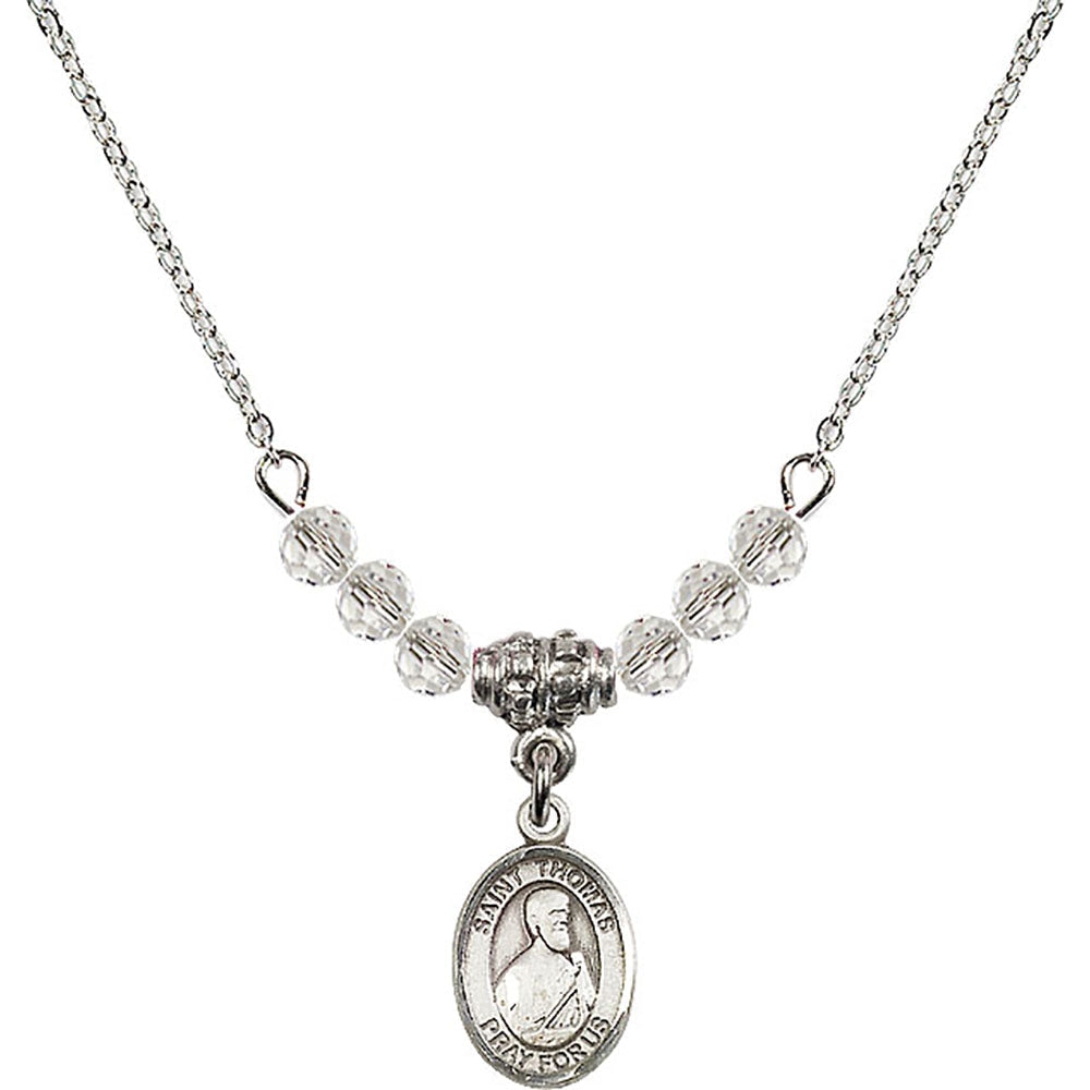 Sterling Silver Saint Thomas the Apostle Birthstone Necklace with Crystal Beads - 9107