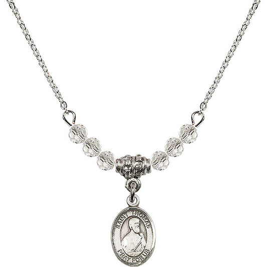 Sterling Silver Saint Thomas the Apostle Birthstone Necklace with Crystal Beads - 9107