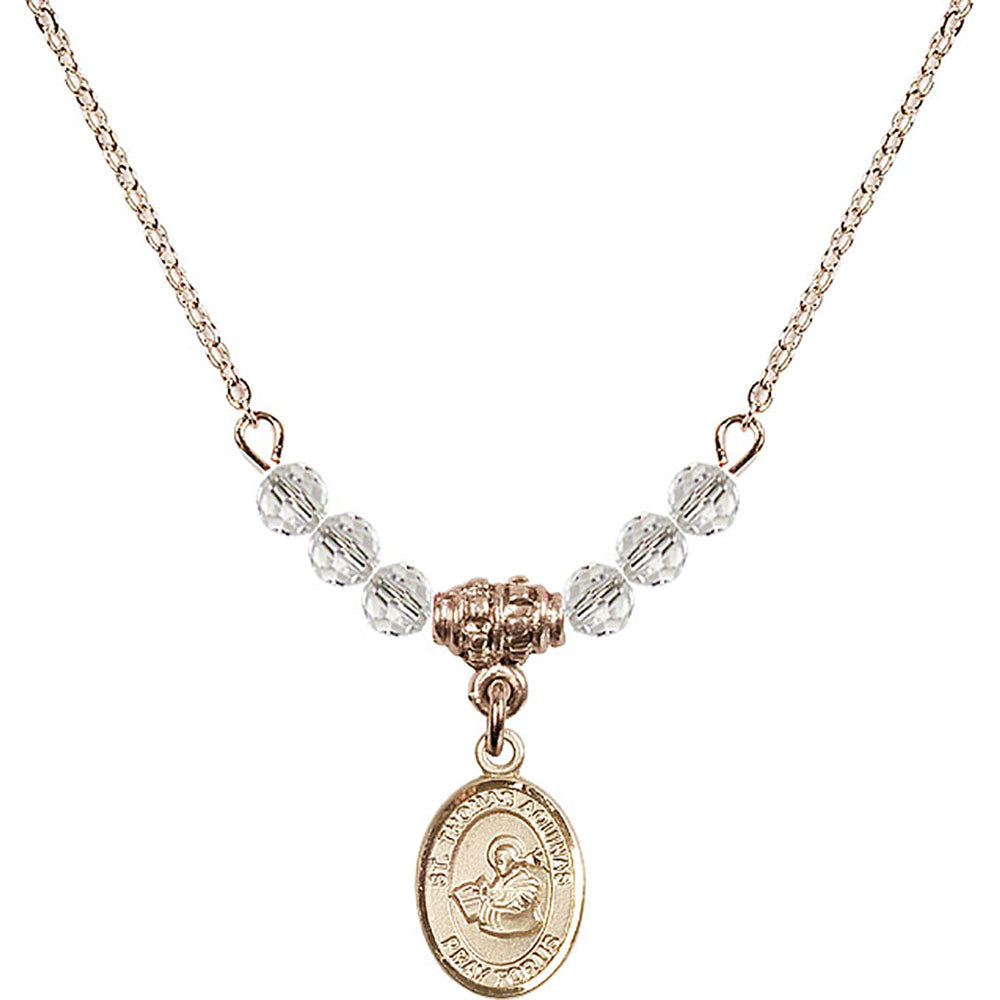 14kt Gold Filled Saint Thomas Aquinas Birthstone Necklace with Crystal Beads - 9108
