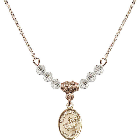14kt Gold Filled Saint Thomas Aquinas Birthstone Necklace with Crystal Beads - 9108