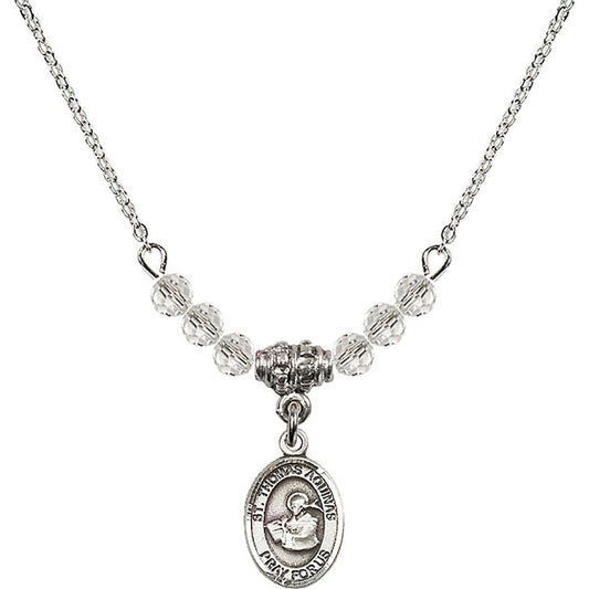 Sterling Silver Saint Thomas Aquinas Birthstone Necklace with Crystal Beads - 9108