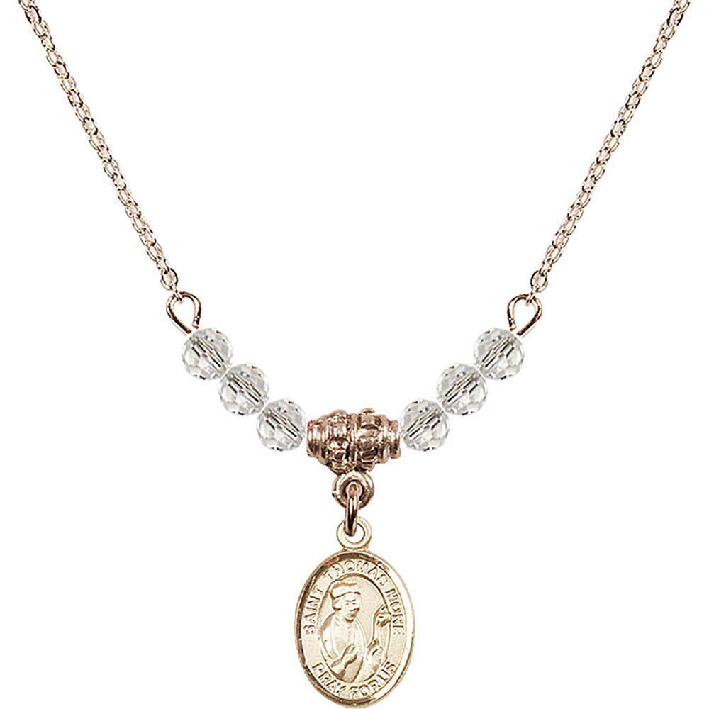 14kt Gold Filled Saint Thomas More Birthstone Necklace with Crystal Beads - 9109