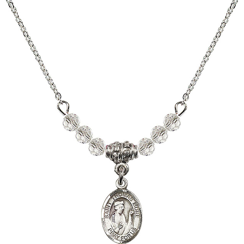 Sterling Silver Saint Thomas More Birthstone Necklace with Crystal Beads - 9109