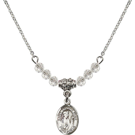 Sterling Silver Saint Thomas More Birthstone Necklace with Crystal Beads - 9109