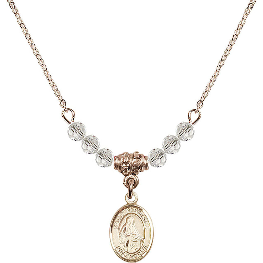 14kt Gold Filled Saint Veronica Birthstone Necklace with Crystal Beads - 9110